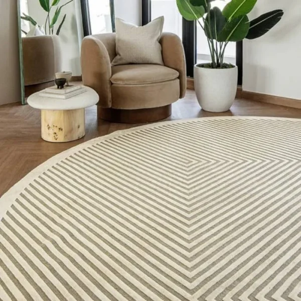 3D Lines Patterned Round Rug