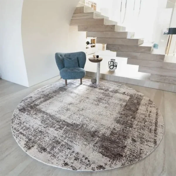 Abstract Beige Rustic Round Rug