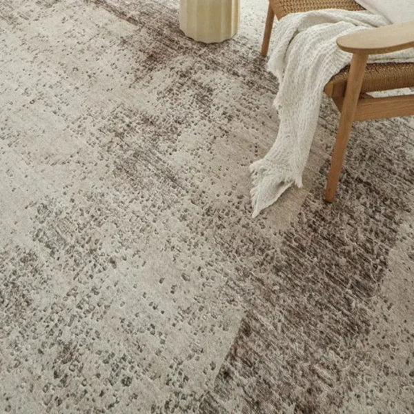 Abstract Beige Rustic Round Rug image 3
