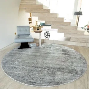 Abstract Design Faded Grey Round Rug