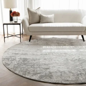 Abstract Grey Distressed Round Rug