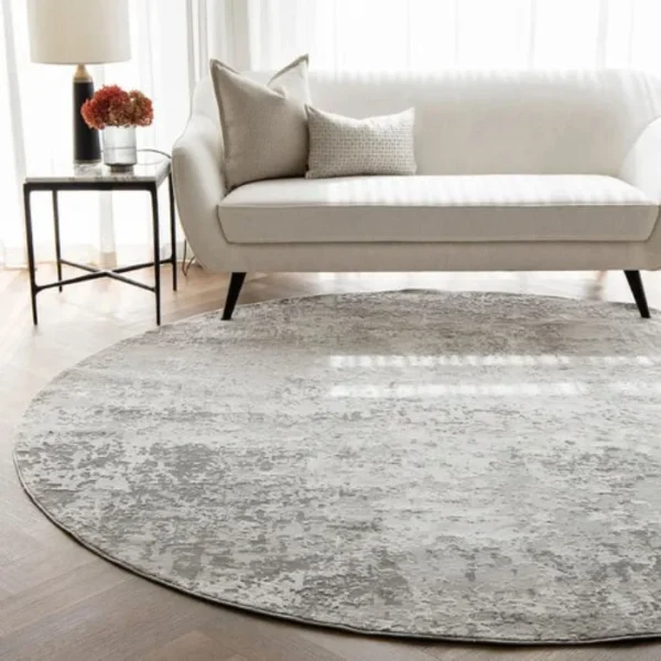 Abstract Grey Distressed Round Rug