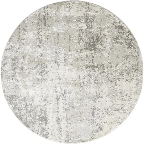 Abstract Grey Distressed Round Rug image 2