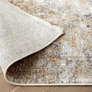 Rug with abstract rust and grey pattern
