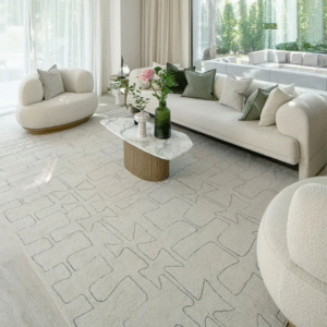 Styled rug in modern living room