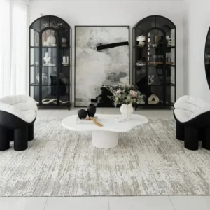 Textured area rug with pottery motifs