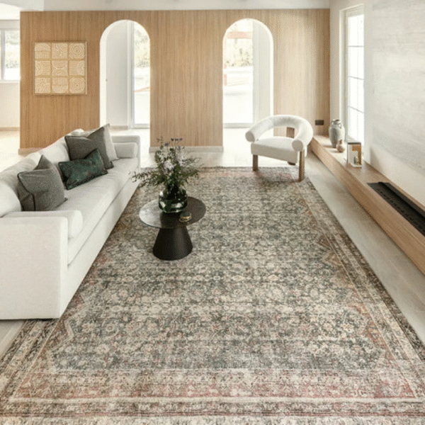 Rug placed in a traditional-modern room