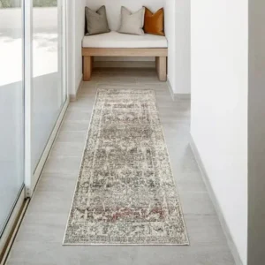Beige And Dark Grey Distressed Runner Rugs