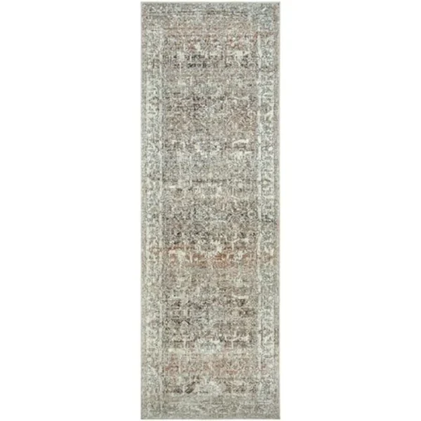 Beige And Dark Grey Distressed Runner Rugs image 2