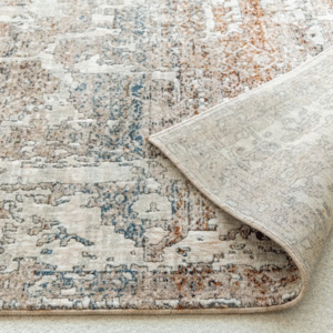 Beige and grey rug with distressed texture