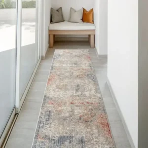 Beige Blue Abstract Runner Rugs