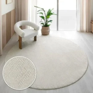Beige Fuzzy Patterned Round Rugs
