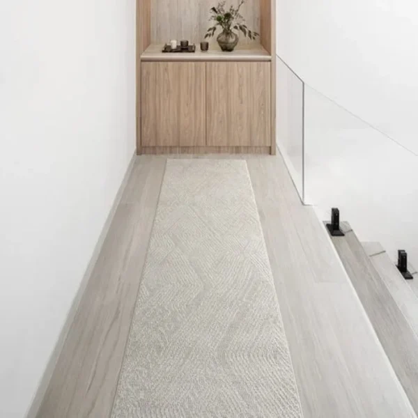 Beige Fuzzy Patterned Runner Rug