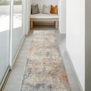 Beige Rust Abstract Runner Rug