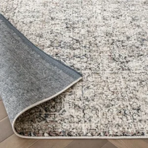 Beige Traditional Faded Patterned Black Runner Rug image 1