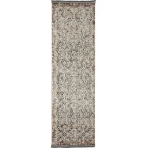 Beige Traditional Faded Patterned Black Runner Rug image 2