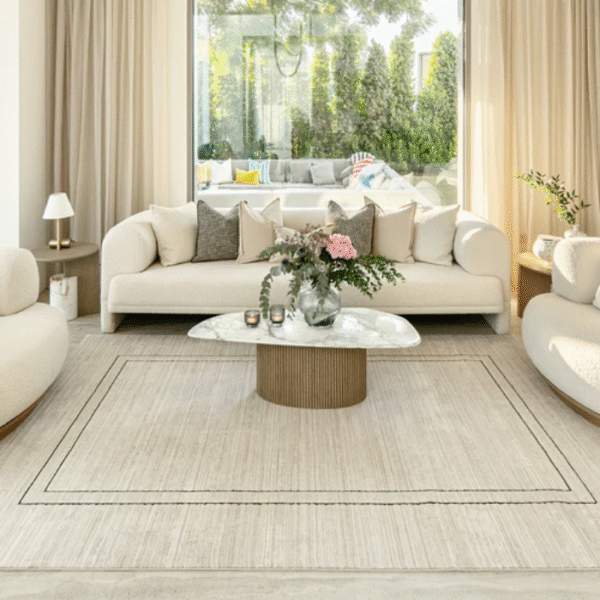 Rug styled in clean modern room