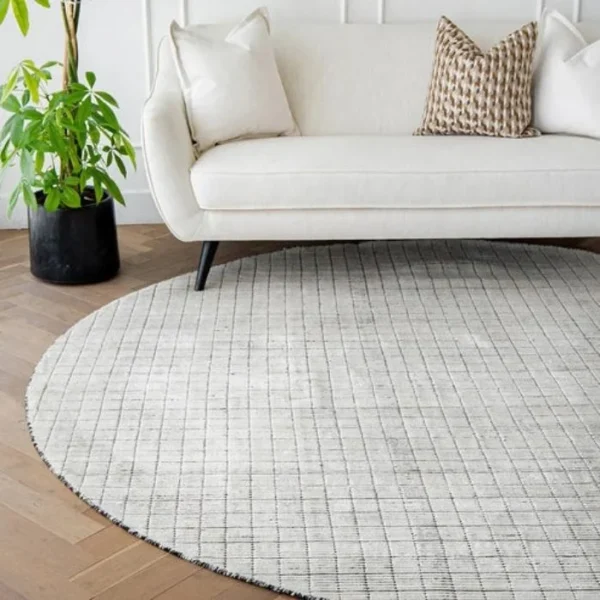 Black And White Grid Round Rug
