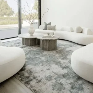 Blue Grey Abstract Textured Rug - Image 2