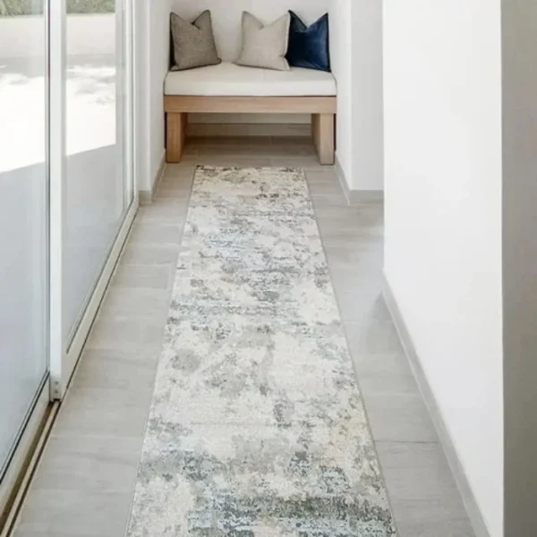Blue Grey Abstract Textured Runner Rugs