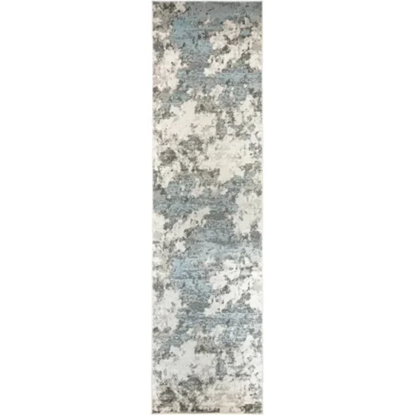 Blue Grey Abstract Textured Runner Rugs image 2
