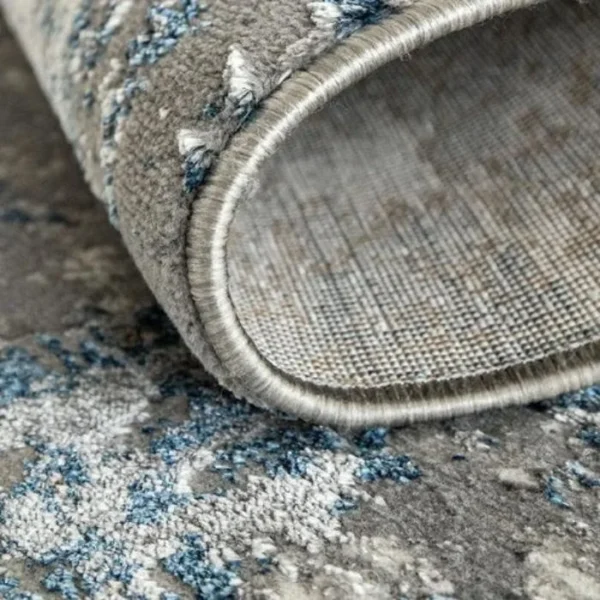 Blue and Brown Stripped Base Faded Blurred Round Rugs image 2