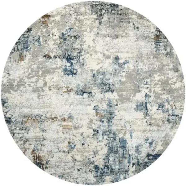 Blue and Brown Stripped Base Faded Blurred Round Rugs image 3