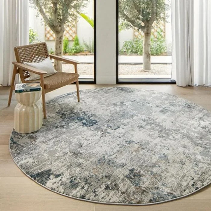Blue and Brown Stripped Base Faded Blurred Round Rugs