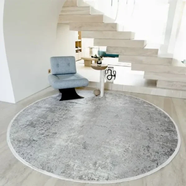Blurred Grey Abstract Patterned Round Rug