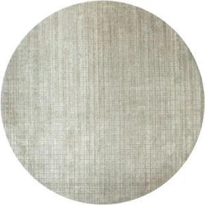 Textured Grid Patterned Beige Round Rug - Image 3