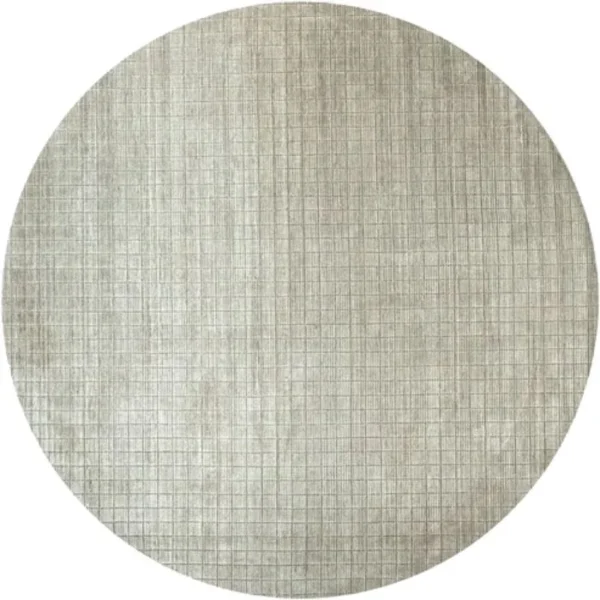 Textured Grid Patterned Beige Round Rug - Image 3