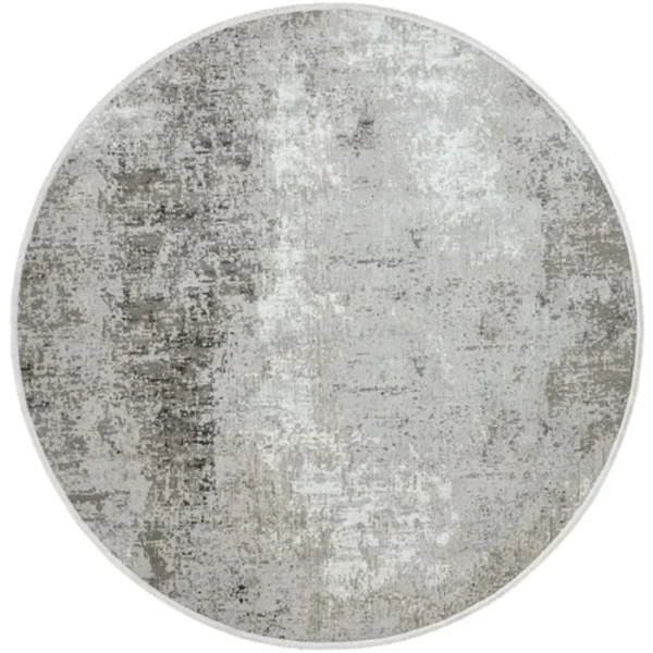 Blurred Grey Abstract Patterned Round Rug - Image 3
