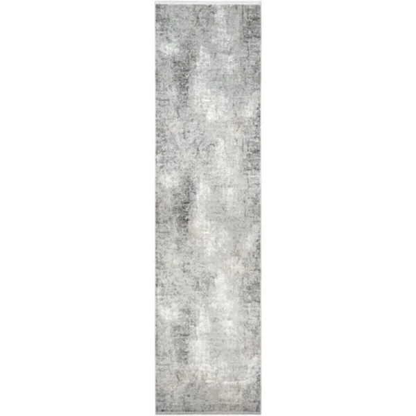 Blurred Grey Abstract Patterned Runner Rug - Image 3
