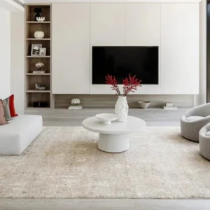 Rust and grey rug with brushstroke design