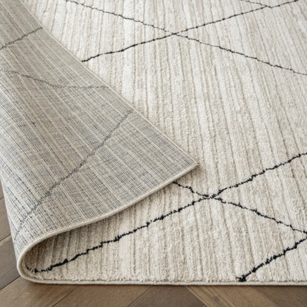 Charcoal ivory geometric rug design