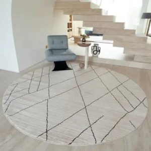 Charcoal Narrow Lines Geometric Ivory Round Rug