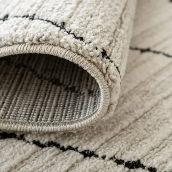 _Charcoal Narrow Lines Geometric Ivory Round Rug image 1