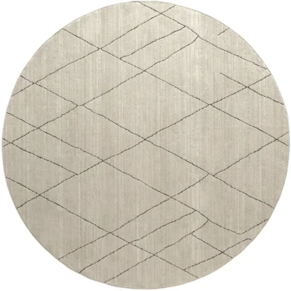 Charcoal Narrow Lines Geometric Ivory Round Rug - Image 3