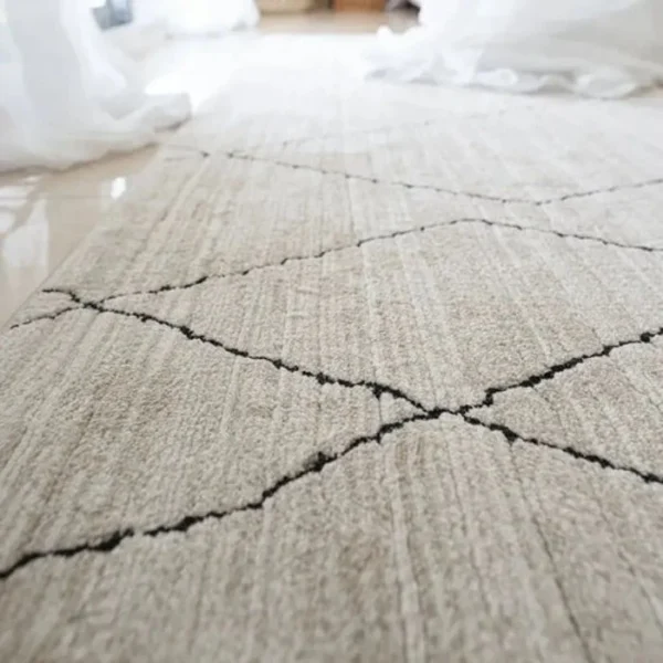 _Charcoal Narrow Lines Geometric Ivory Round Rug image 3