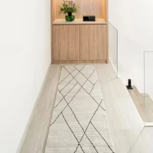 Charcoal Narrow Lines Geometric Ivory Runner Rug