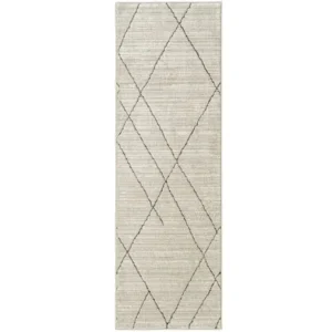 Charcoal Narrow Lines Geometric Ivory Runner Rug image 2