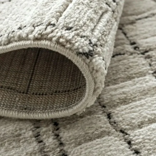Charcoal Wavy Grid Textured Beige Round Rug image 1
