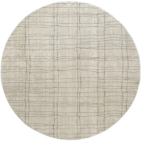 Charcoal Wavy Grid Textured Beige Round Rug - Image 3