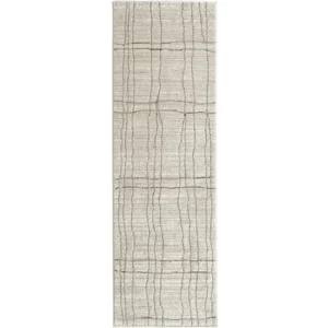 Charcoal Wavy Grid Textured Beige Runner Rugs image 2