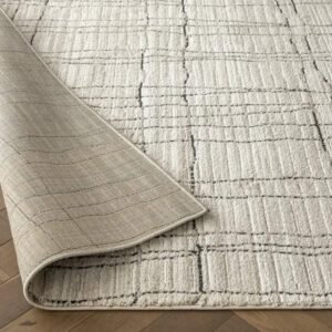 Charcoal Wavy Grid Textured Beige Runner Rugs image 3