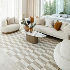 Soft checkerboard area rug texture