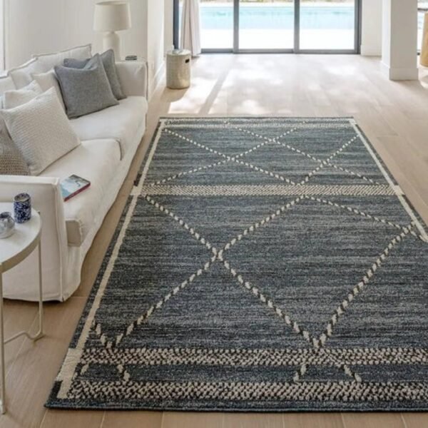 Blue patterned rug for living area