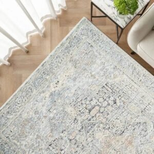Grey-blue traditional rug with vintage design