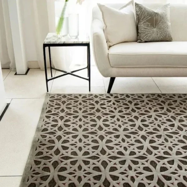 Traditional patterned rug in purple and grey