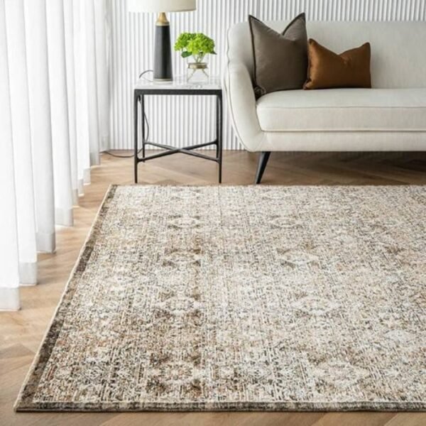 Worn-style rug with classic pattern repeats